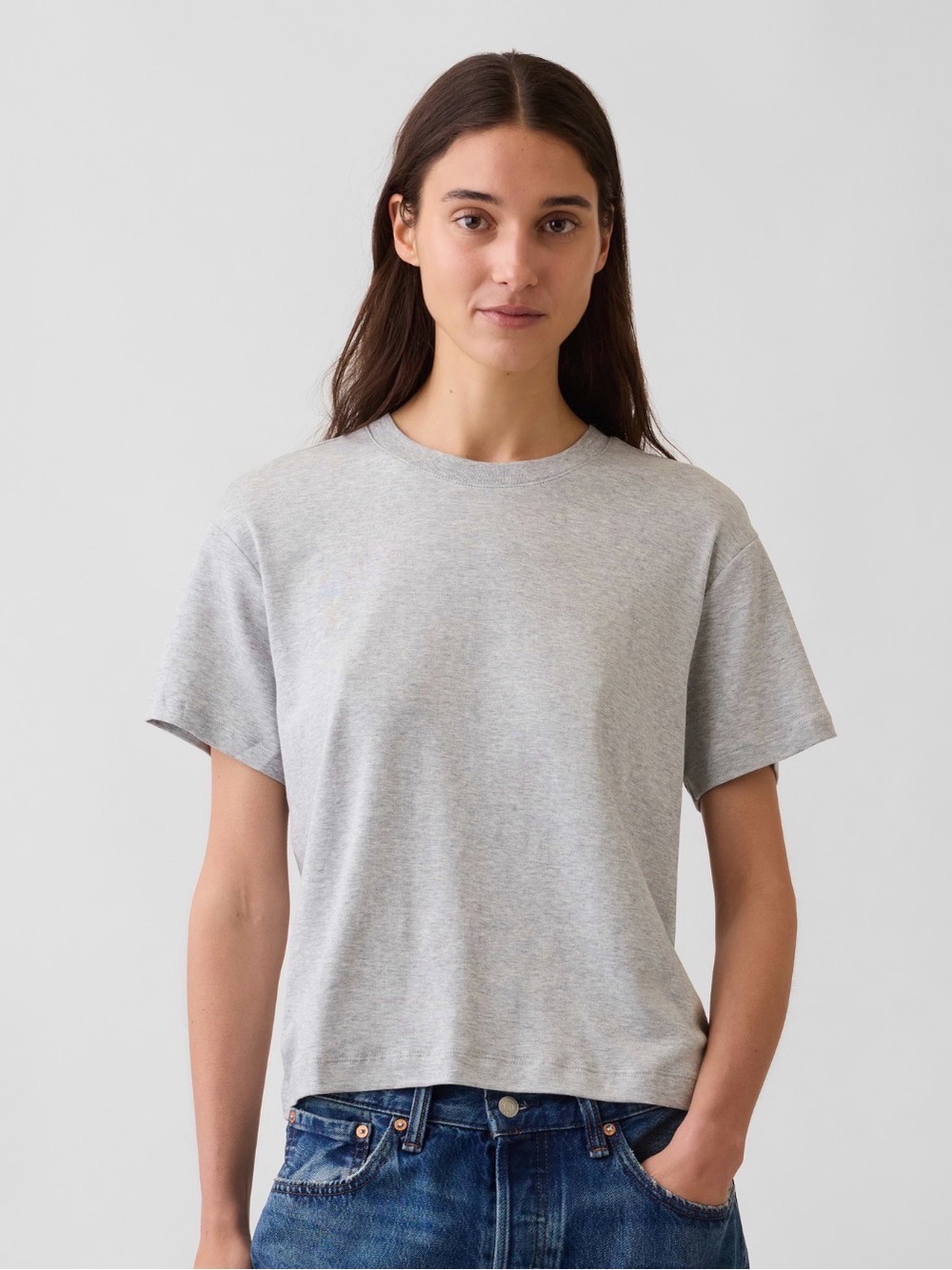 NWT GAP Women's Supima Cotton Relaxed T-shirt, Heather Grey, M